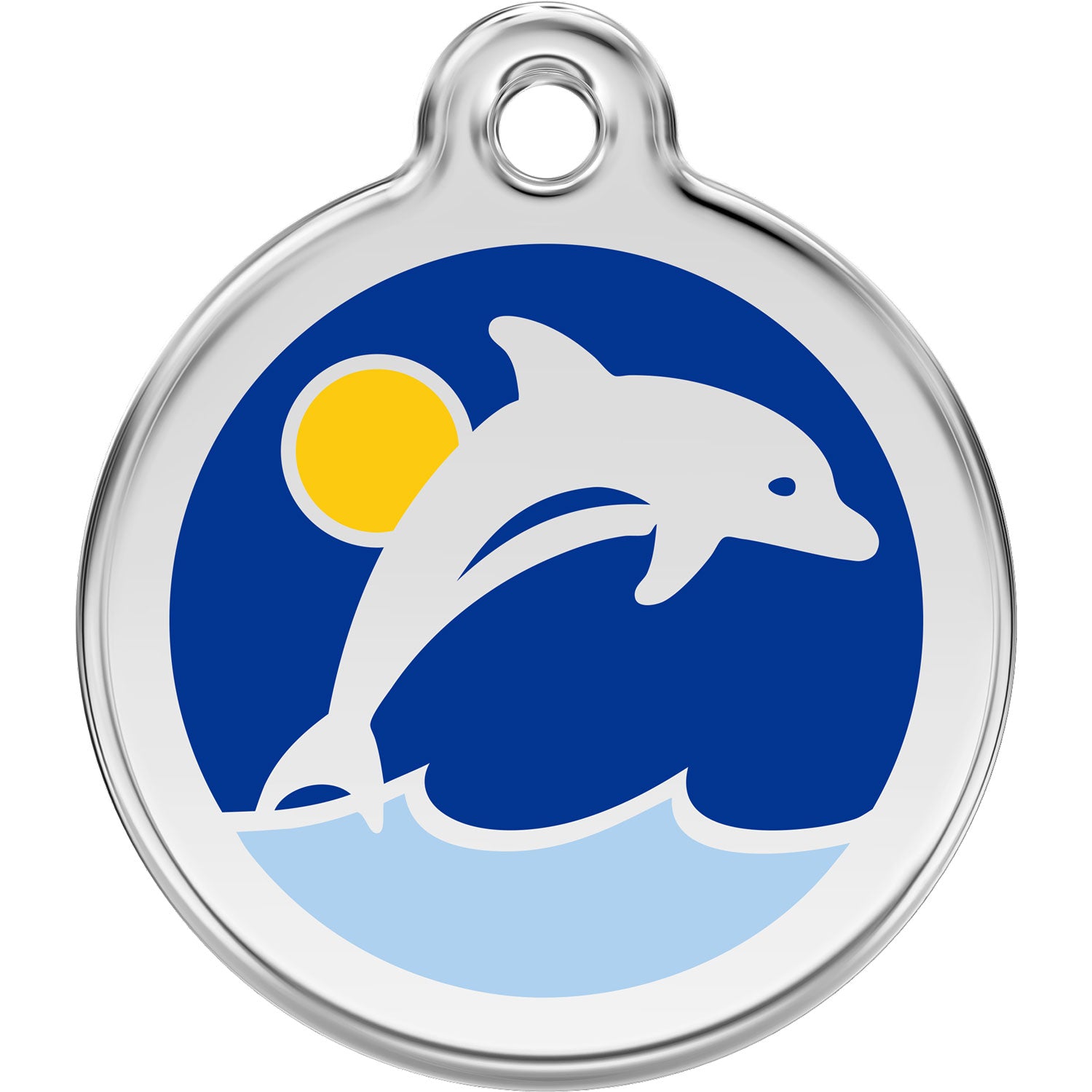 Red Dingo Dolphin Pet ID Dog Tags in Stainless Steel with Enamel