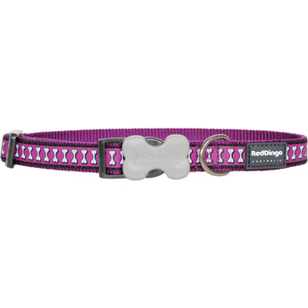 Reflective Bones Purple Dog Collar