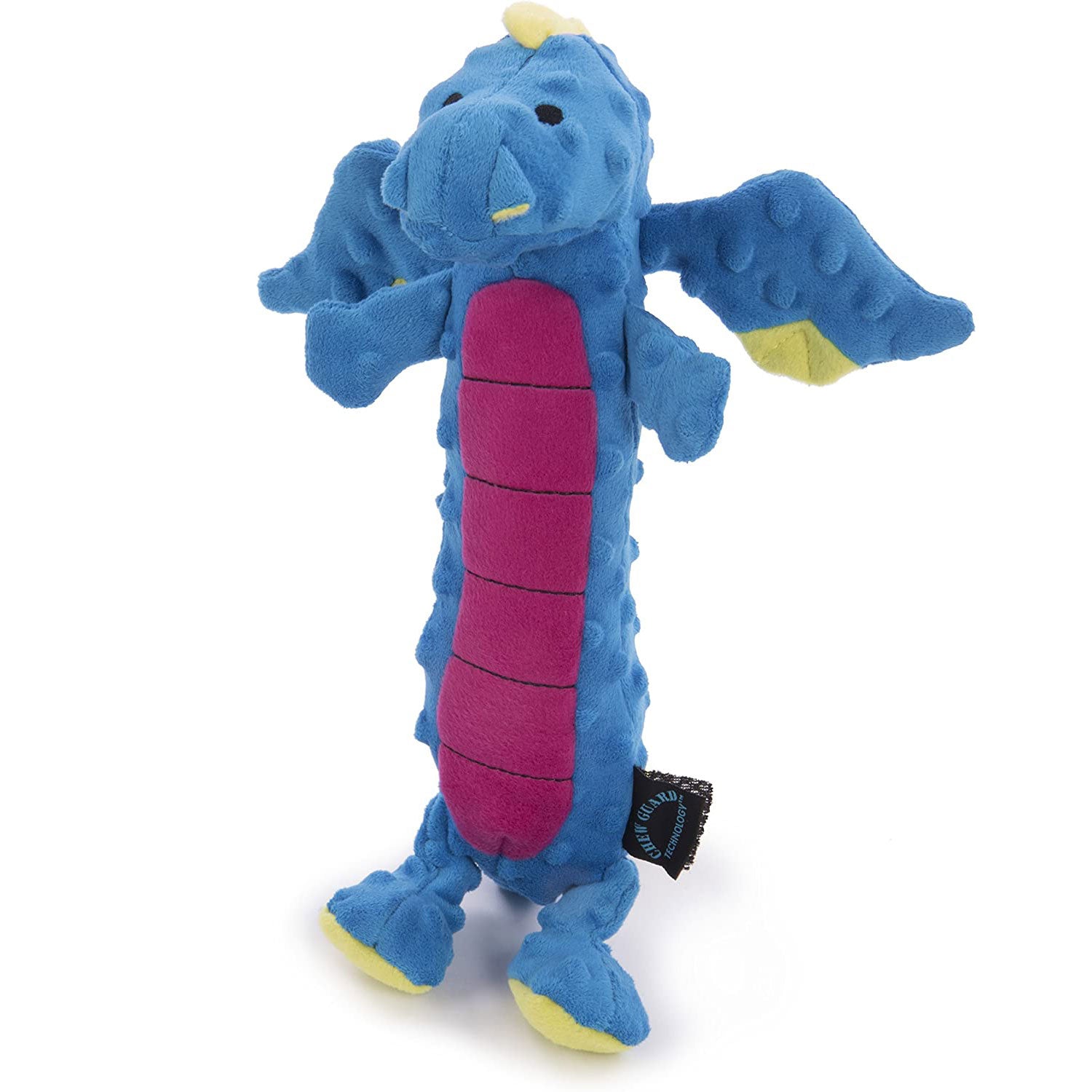 Go Dog Skinny Dragon with Chew guard-Large Blue Plush Dog Toy with
