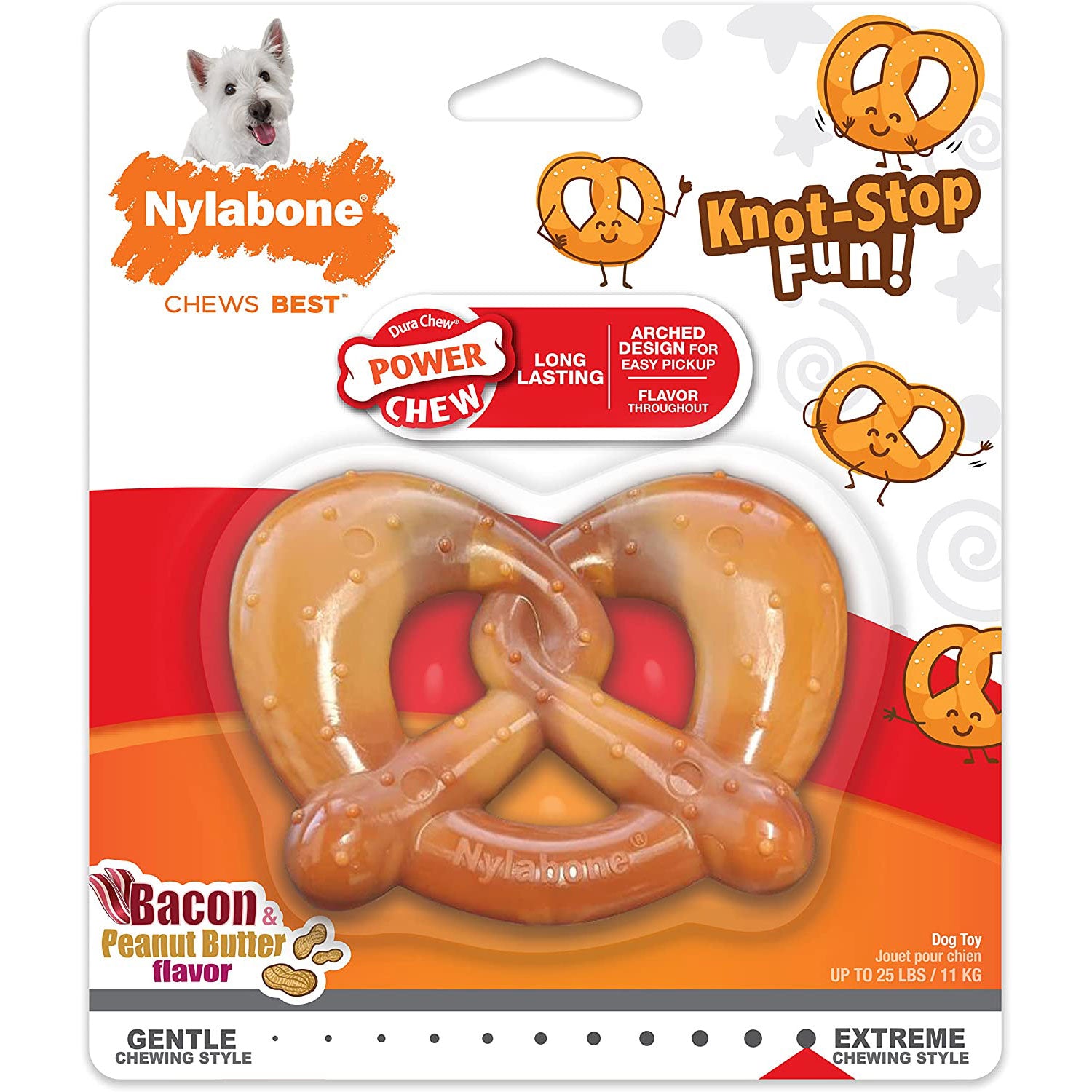 Nylabone Power Chew Pretzel Dog Toy Bacon Peanut Butter Small