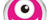 Circular pink monster-themed pet tag with a black eye and white teeth on a white background