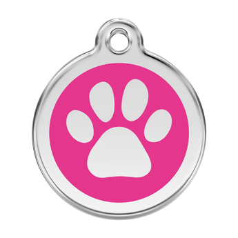 Red Dingo Personalized Paw Print Pet ID Dog Tag (Large Hot Pink)