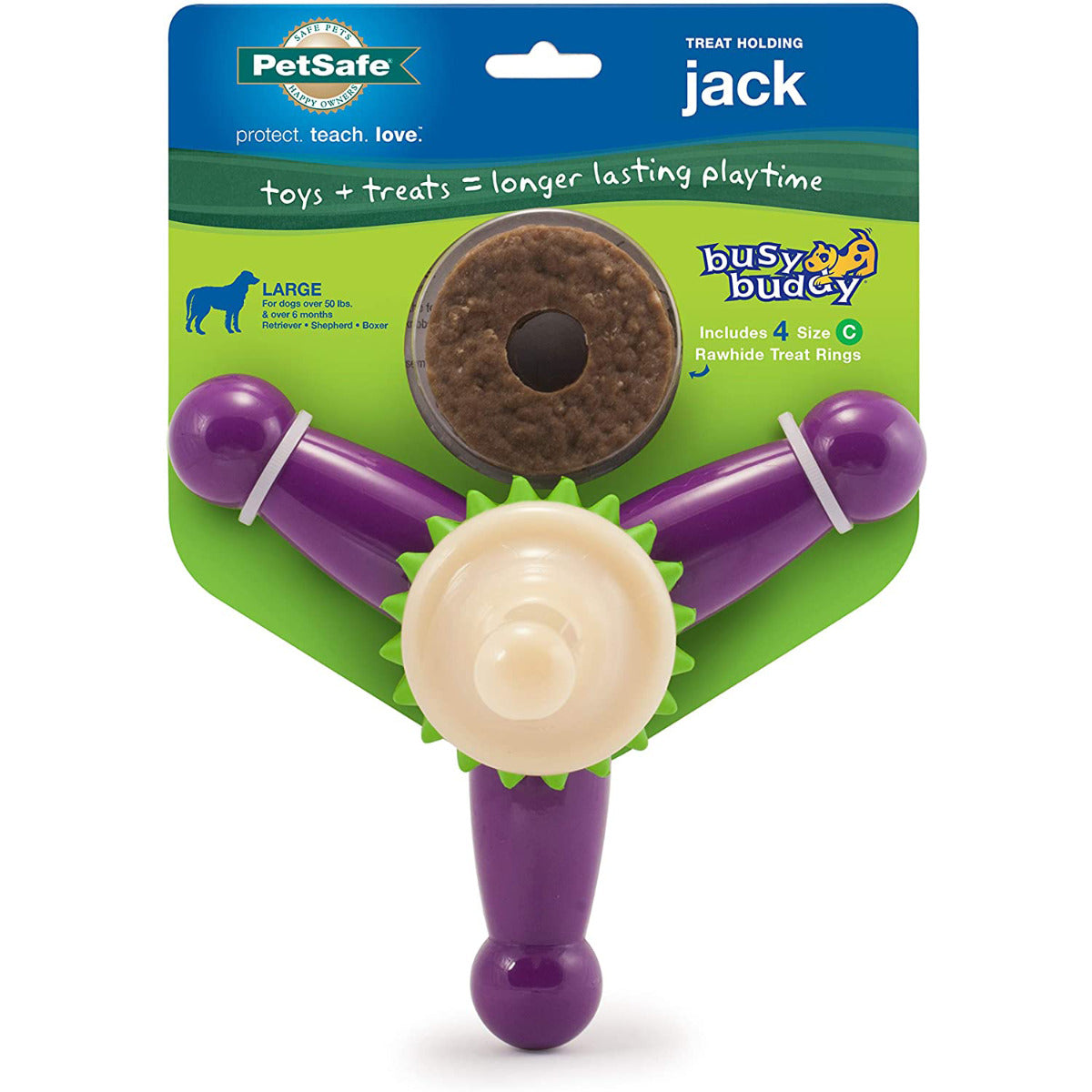 PetSafe Busy Buddy Bouncy Bone, 3-in-1 Dog Toy, Includes Treat Rings, Small
