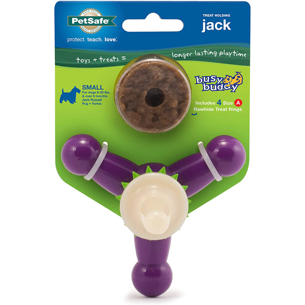 PetSafe Busy Buddy Bouncy Bone, 3-in-1 Dog Toy, Includes Treat Rings, Small