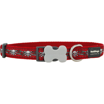 Skull & Roses Red Dog Collar