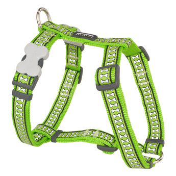 Reflective Bones Lime Green Dog Harness