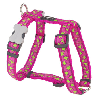 Lime Green Stars on Hot Pink Dog Harness